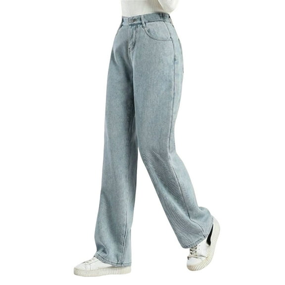 WENWU Womens Jeans Mid Waisted Straight Leg Loose Stretchy Lightweight Control Trendy Jeans Jean Pajama Pants Women Jean Pants for Women plus