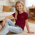 thumbnail image 5 of THDHVS Girls T Shirts,Ice Silk Ruffle Trim Round Neck Short Sleeve T-shirt Soft Breathable Casual Daily Wear for Girls,Shirts for Girls Wine 2-3 Years, 5 of 7
