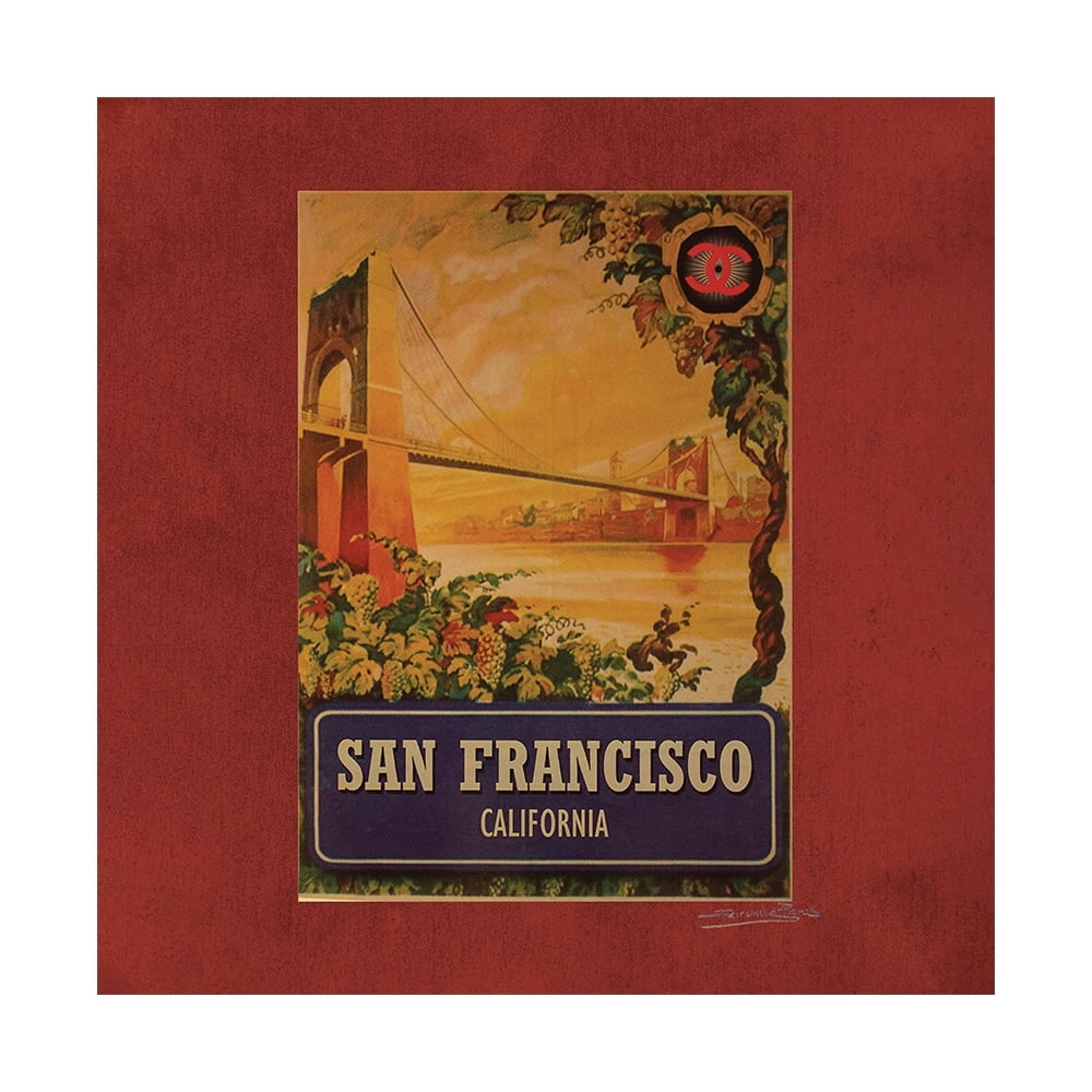 VINTAGE DESIGNER SAN FRANCISCO BRIDGE - 14"x14" Canvas Artwork - Multi-Color 30 x 30