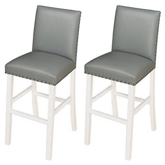 Angel Line Lawrence 29" Bar Stool-White w/ Gray Cushion-set of 2-Color:White,Size:29" seat height,Style:gray cushion