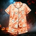 thumbnail image 2 of WhouRiu Girls Halloween Graphic Pajamas Flat Collar Short Sleeve Button Up Shirts And Shorts Pajama Set 2 Piece Kids Cozy Cute Sleepwear,11-12 Years, 2 of 4