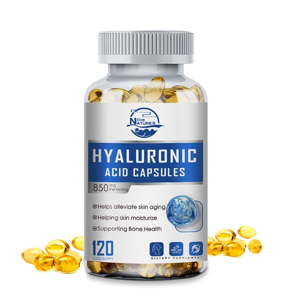 Nature's Live Hyaluronic Acid Supplement 850 mg 3 in 1 Support - Skin Health, Joint Lubrication, Hair and Eye Health,120 capsules