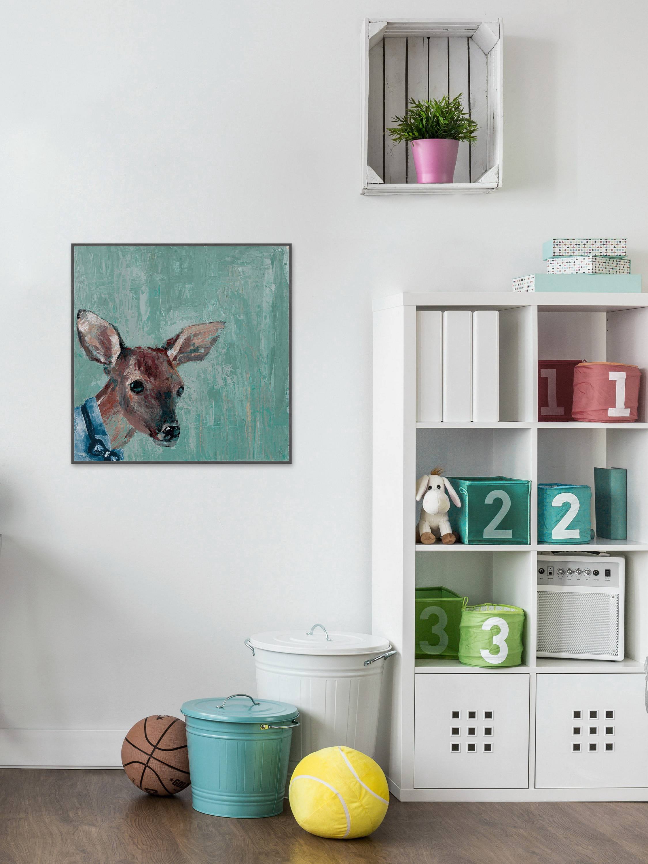 Deer with Bowtie Floater Framed Painting Print on Canvas