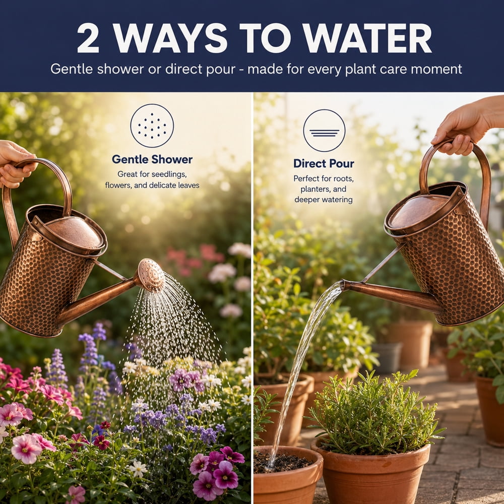 1-Gallon Steel Watering Can with Removable Sprinkler Head Ideal for Indoors & Outdoors, Brown