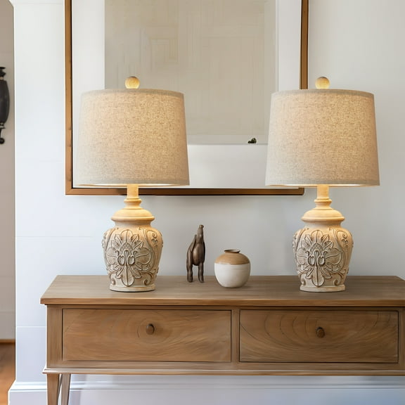 Oneach Rustic Retro Table Lamp Set of 2 for Bedroom Living Room 18.75" Farmhouse Nightstands Bedside Lamps Resin