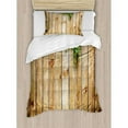 thumbnail image 3 of Rustic King Size Duvet Cover Set, Fresh Spring Season Grass and Leaf Plant over Old Wood Fence Garden Field Photo, Decorative 3 Piece Bedding Set with 2 Pillow Shams, Green Brown, by Ambesonne, 3 of 3