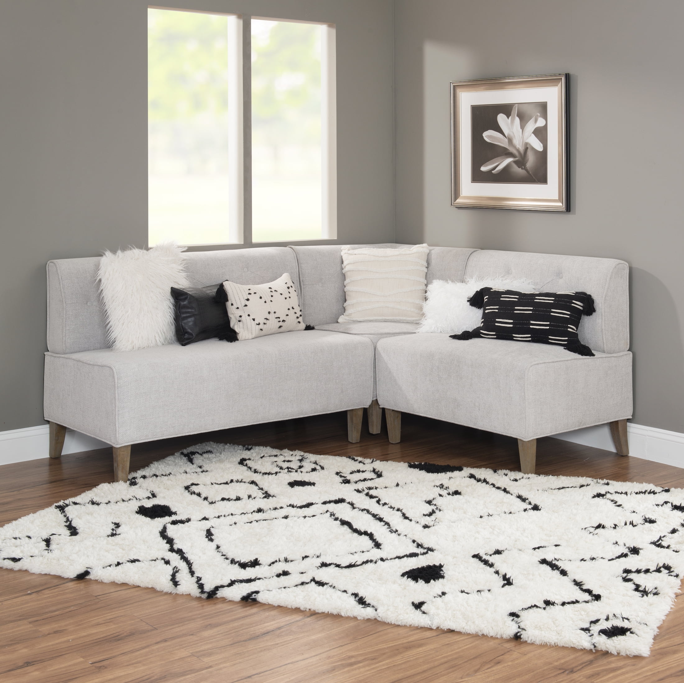 Powell Augusta Upholstered Corner Dining Breakfast Nook, Seats 5, Light Gray