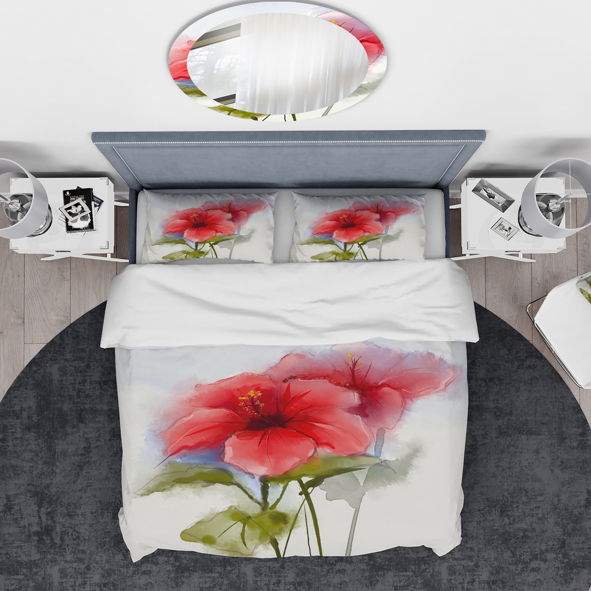 Designart 'Watercolor Painting Red Hibiscus Flower' Traditional Duvet Cover Set
