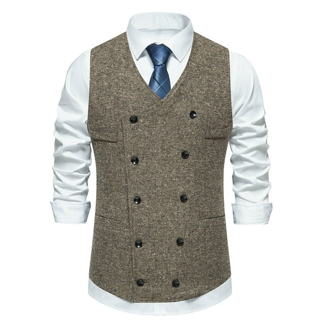 EGNMCR Débardeurs Hommes Mode Rétro avec Poches Double Boutonnage Col en V Gilet Blouse