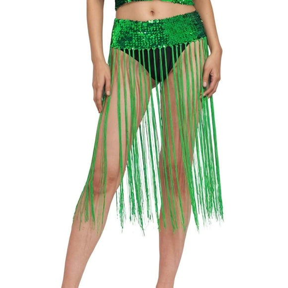 QHFBli Women Punk Waistband Long Fringe Tassel Skirt Belt with Adjustable Double Buckles