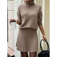 thumbnail image 6 of Womens Sweater Skirt Sets 2 Piece Outfits Ribbed Knit Mock Neck Sweater Pullovers A Line Mini Skirt Set Brown M, 6 of 8