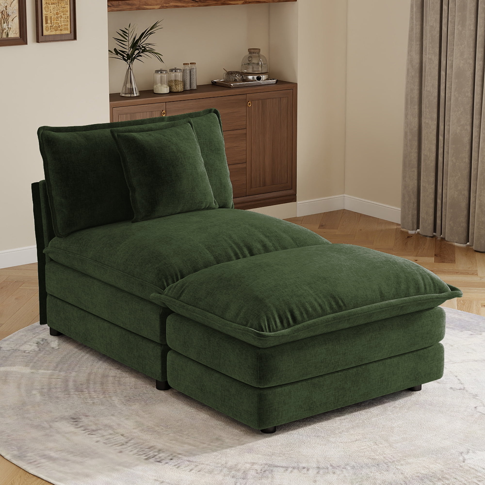 Sectional Sofas Green Armless 1-Seat & Ottoman