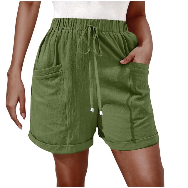 Casual Shorts for Women with Elastic Waist and Drawstring, Solid Color Loose-Fit Summer Pants, Polyester Lightweight Comfortable Short Pants for Daily Wear