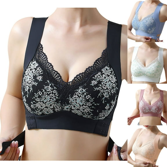 ATOYSOY Everyday Bra Wirefree Breathable Push Up Underwear Floral Lace Smoothing Comfort Bra Fitness Workout Seamless Beige
