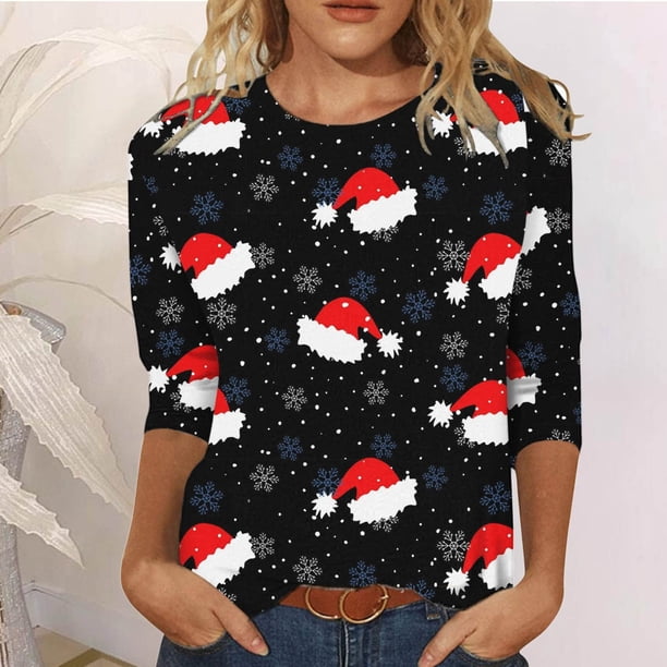Ichuanyi liquidación de la moda femenina de la moda holgada 3/4 mangas blusa redonda de cuello redondo ICHUANYI WER202308212164