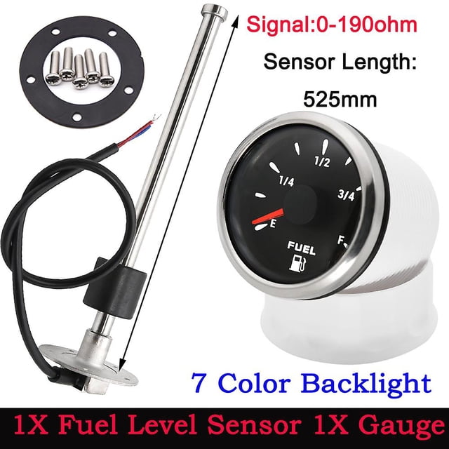 52mm Fuel Level Gauge With 100-550mm Fuel Level Sensor 7 Color Marine Boat Car Point Fuel Tank Level Meter For Oil Tank Level