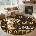 thumbnail image 3 of 6ft Washable Round Rug, Cute Giraffe Non-Slip Circle Area Rug for Living Room Bedroom, Wildlife Animals Love Rustic Farmhouse Rustic Brown Indoor Floor Mat for Home Decor, 3 of 9