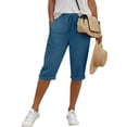 thumbnail image 3 of Wlynlyn Capri Pants for Women Casual Wide Leg Capris Solid Color Flowy Waisted Drawstring Summer Linen Pants with Pockets, 3 of 7