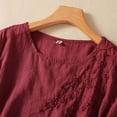 thumbnail image 6 of Oversized Tshirts for Women, Fashion Casual Solid Color Embroidered Cotton Linen Tops, Red M, 6 of 9