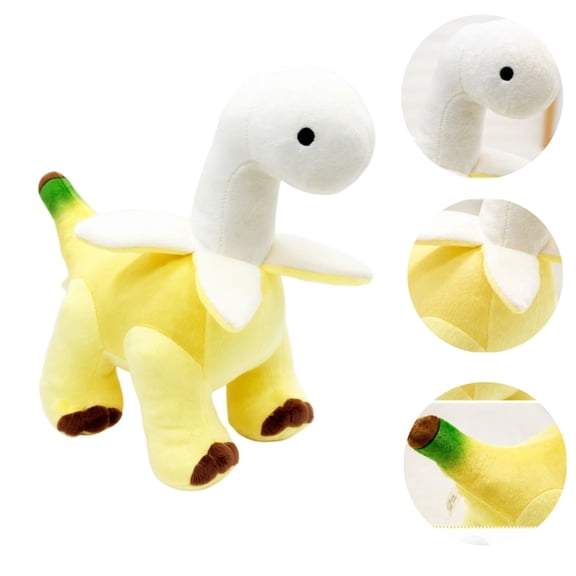 Banana Dinosaur Plush Pillow, Soft Squishies Yellow Dinosaur Stuffed Animal with Banana Peel Collar, Huggable Skin Friendly Plush Toy, Cute Room Decor Birthday Graduation Christmas Holiday Gift