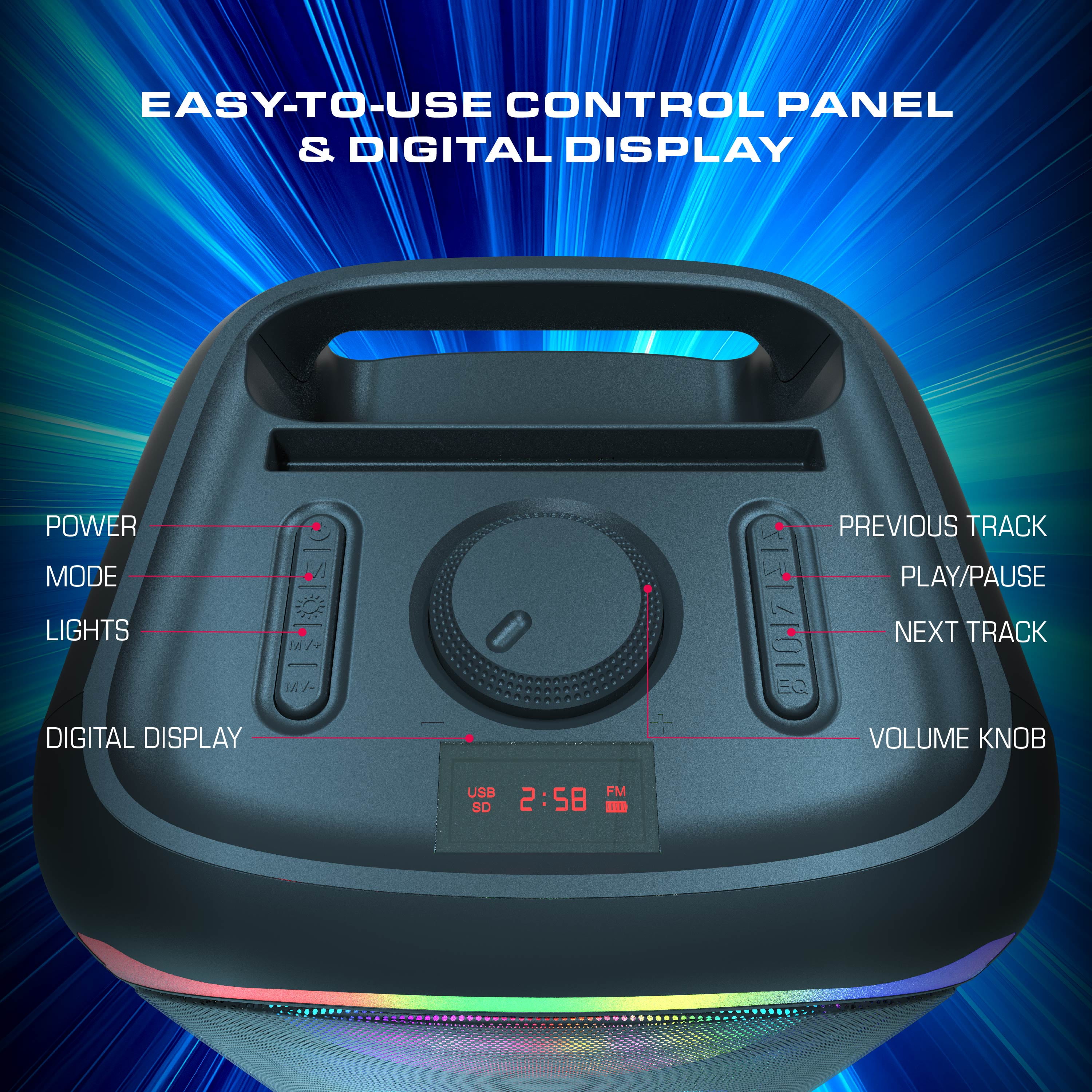 OKKO Sonic Bass V4 Portable Bluetooth Speaker – Wireless Party Speaker with Deep Bass, Karaoke Speaker with Microphone Port, LED Lights, Outdoor Portable Rechargeable Speaker