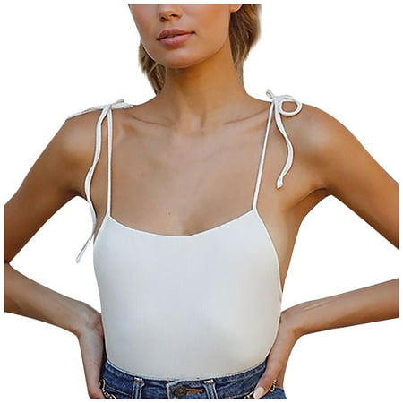 

CYMMPU Women Clothing Women s Summer Shirts Round Neck Tank Cropped Tank Sexy Bustier Streetwear Sleeveless Cami Solid Slim Fit Crop Tops White