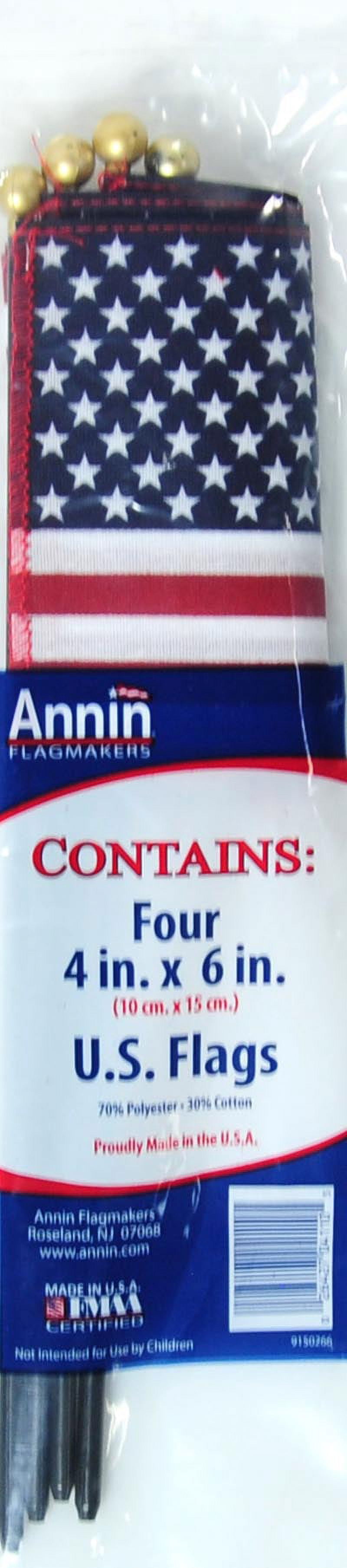 Annin Flagmakers 4" x 6" 70% Polyester 30% Cotton Annin U.S. Flag, 4 Count