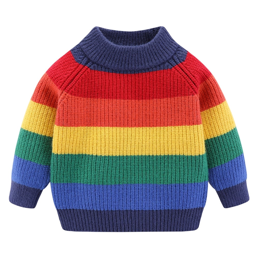 Mud Kingdom Cute Little Boys Girls Sweater Colorful Rainbow Stripe Pullover