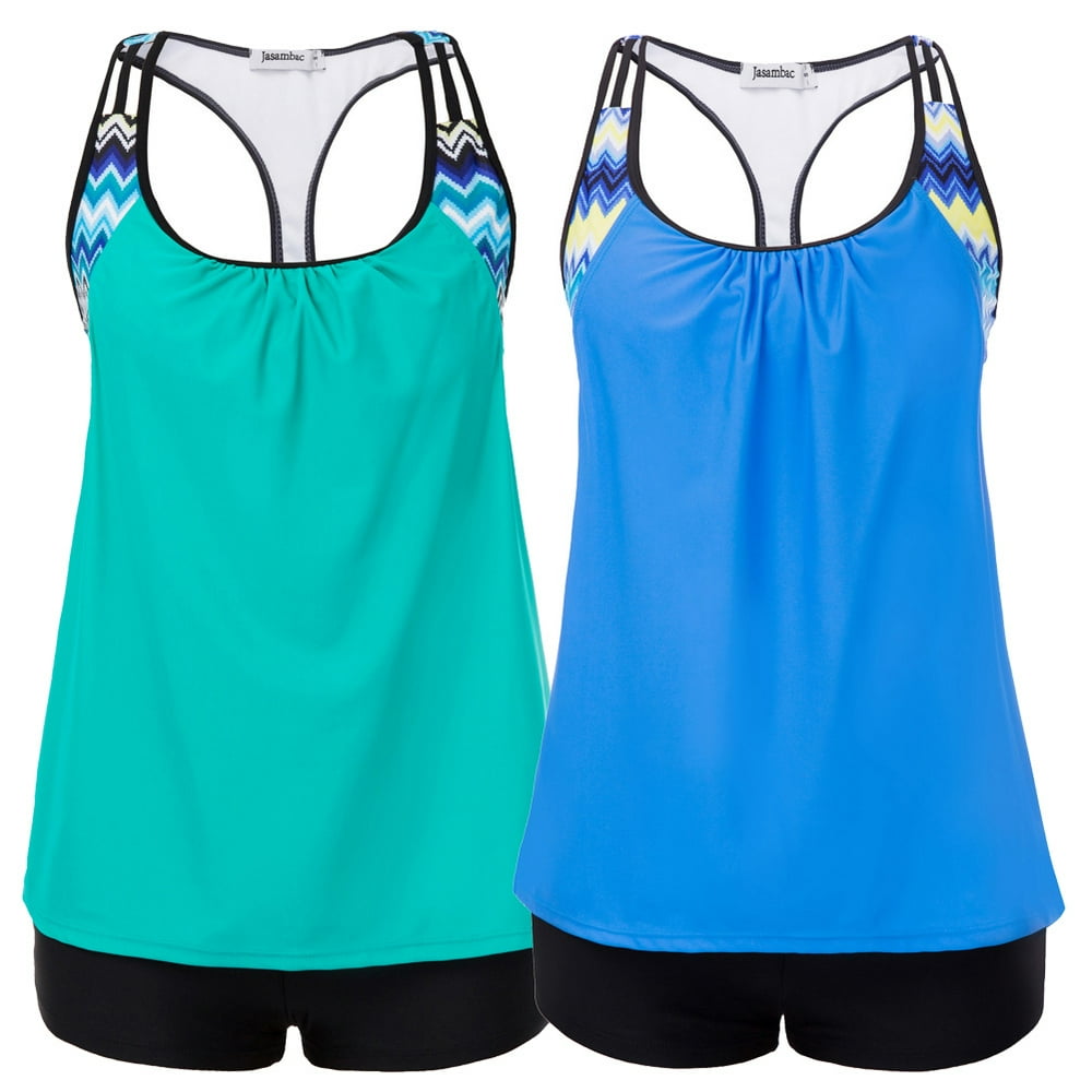 JASAMBAC Jasambac Women's Tankini 2pcs Set Swimwear Swim Suit Tank