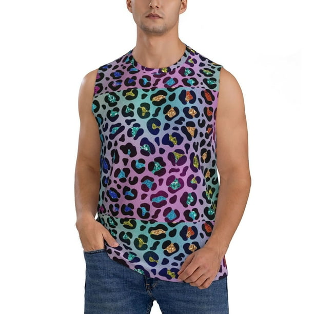 Fotbe Rainbow Animal Skin Men's Camiseta sin Mangas Estampada para Hombres, Playera Casual para Gimnasio, Entrenamiento, Playa-Large