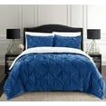 thumbnail image 2 of Celine Linen Micromink Pintuck & Pinch Pleated Sherpa Comforter Set, Micro-Suede 3-Piece Reversible Comforter Set, Full/Queen, Navy Blue, 2 of 3
