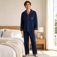 thumbnail image 2 of Kyntgho Men's Two Piece Pajama Set, Long Sleeve Button Front Pajama Shirt with Piping and Straight Pants, 2 of 7