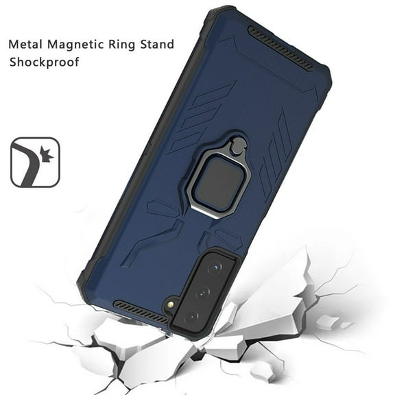for Samsung Galaxy S21 FE /Fan Edition Hybrid TPU Armor Military Protection Shockproof Built-in 360 Rotatable Ring Magnetic Car Mount Cover ,Xpm Phone Case [Blue]