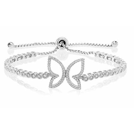 Tilo Jewelry .925 Sterling Silver Butterfly Bezel Set Bracelet with Cubic Zirconia CZ Stones | Adjustable Chain | Women & Girls