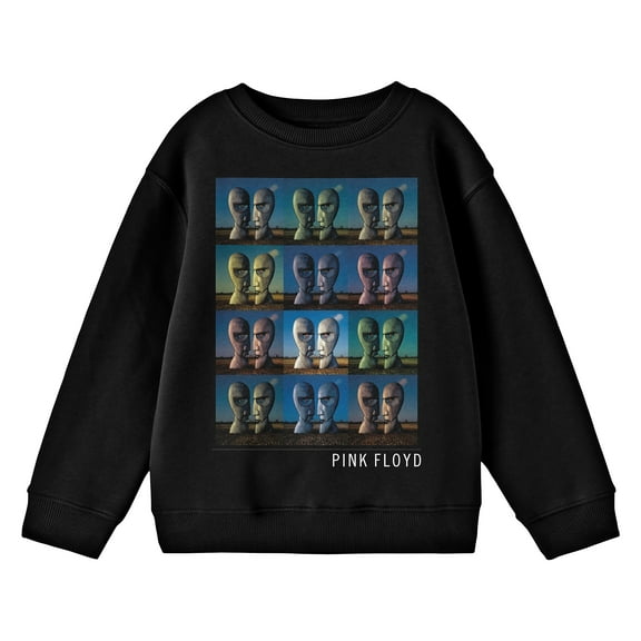 Pink Floyd Two Face Album Cover Art Crew Neck Long Sleeve Youth Black Sweatshirt-Large