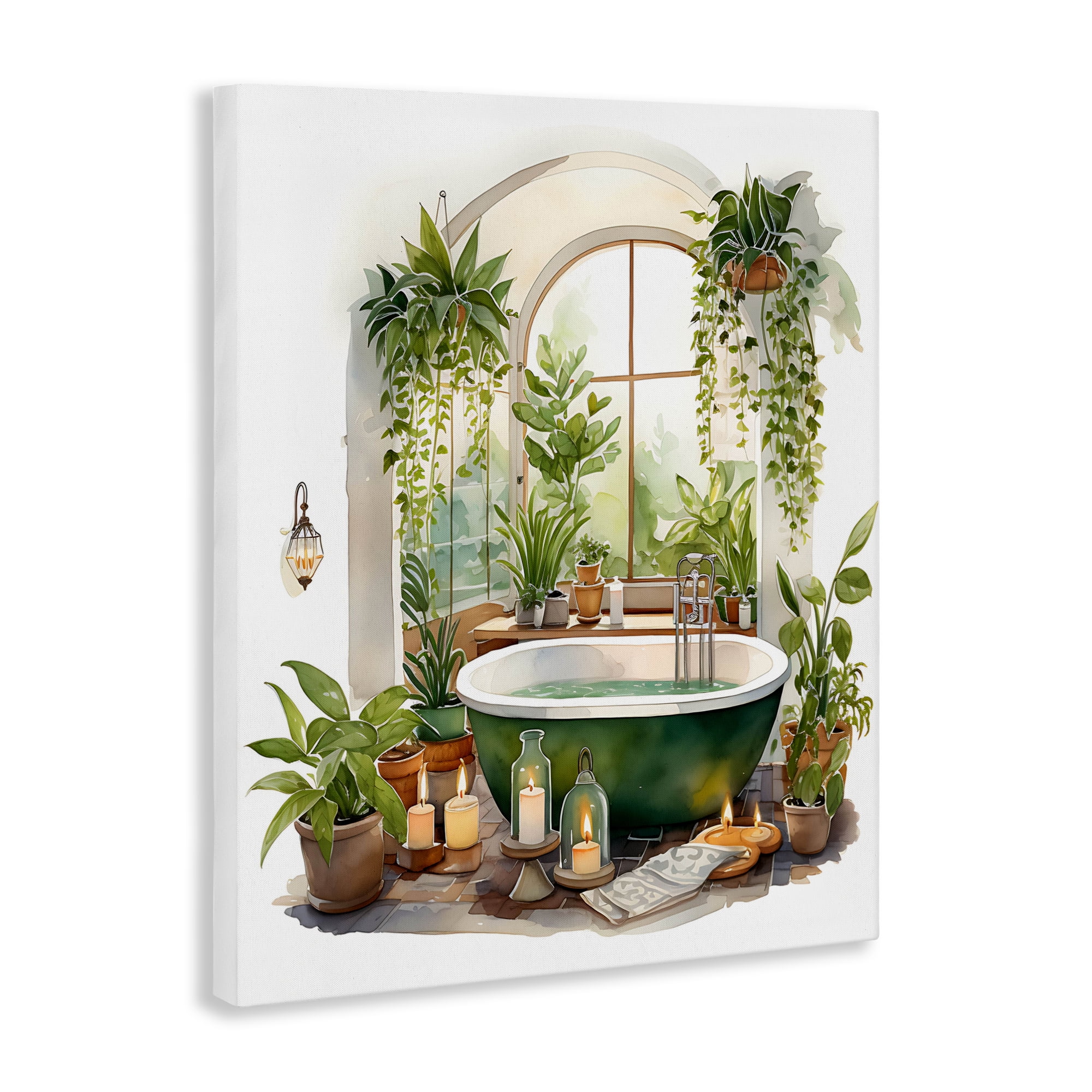 Tranquil Tub with Candles & Greenery Canvas Wall Art, design by Lettered and Lined