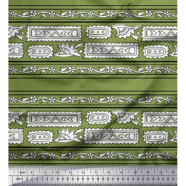 Soimoi Moss Georgette Fabric Ethnic Block Print Fabric by The Yard 42 Inch Wide