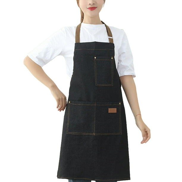 Inteprter Delantales de vaqueros para hombres Delantal de chef con bolsillos delanteros Negro Excelente protección de cobertura Bar Tienda Herramientas y accesorios para hornear Negro