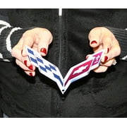 C7 Corvette Crossed Flags Metal Wall Sign : 6 x 4