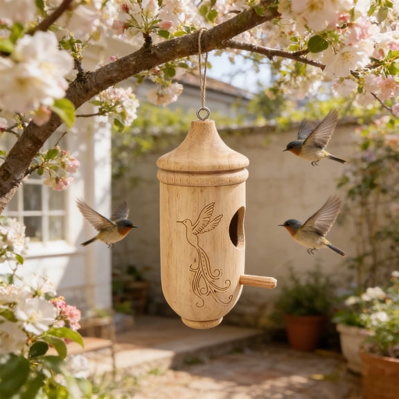 Staron Natural Wood Birdhouse, Outdoor Hanging Bird House for Garden Backyard, Small Birds Shelter Nesting Box Decoration for Trees Porch, White