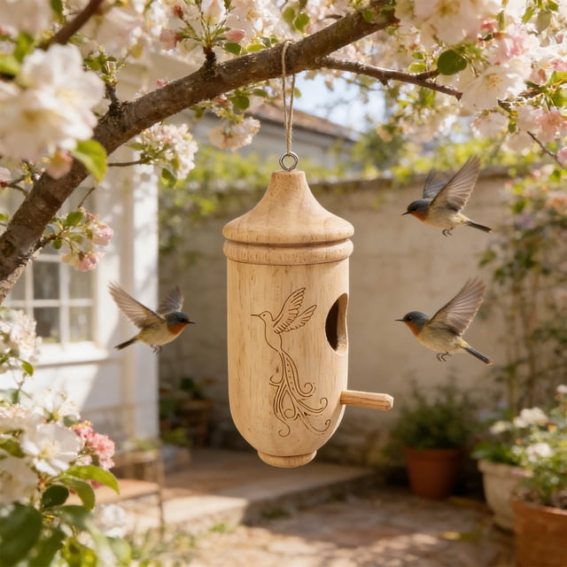 Casita para pájaros colgante de madera natural para pájaros pequeños – Nido exterior con refugio resistente a la intemperie para la decoración del jardín – Fácil de colgar y limpiar
