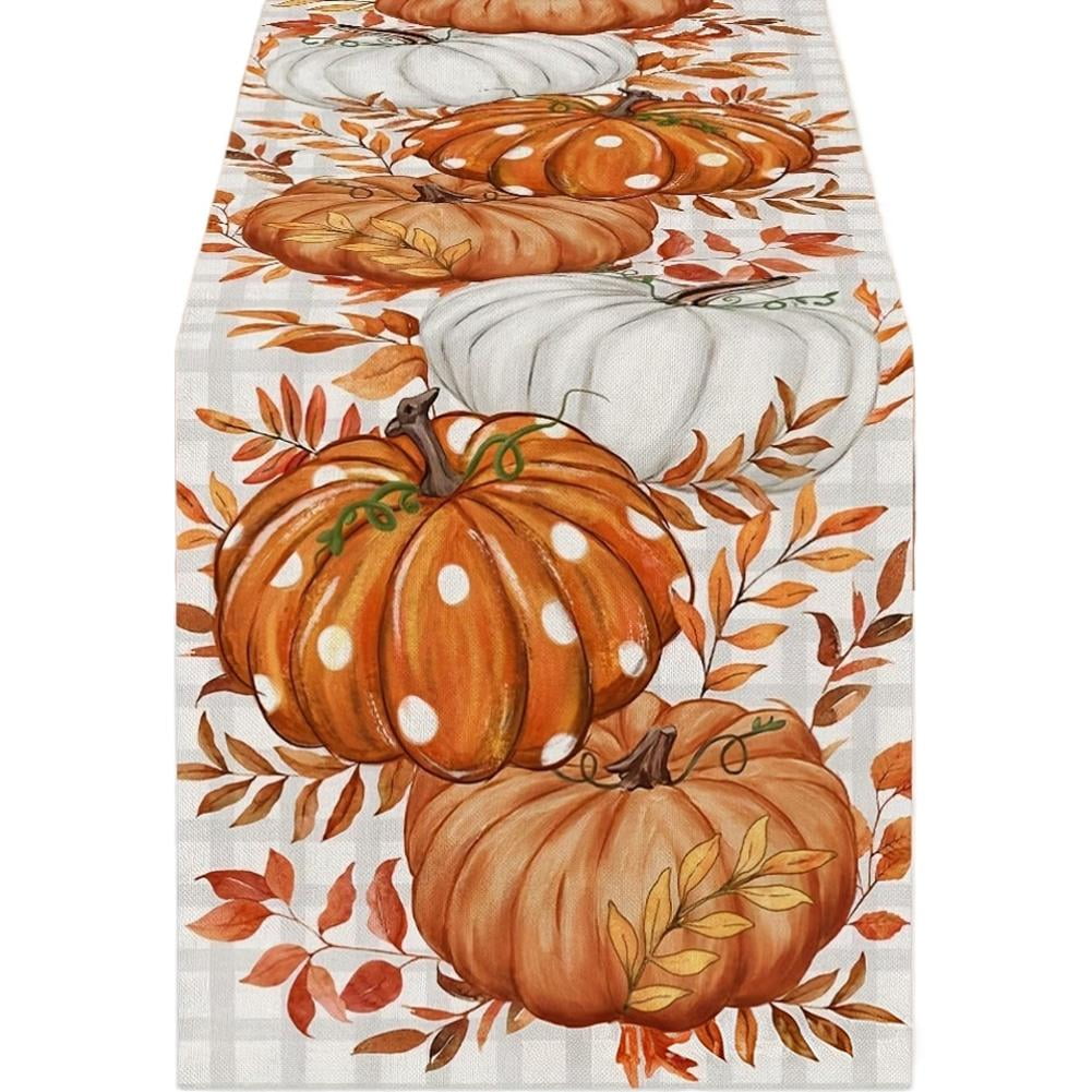 Fall Decorations for Home Vintage Autumn Pumpkin Floral Table Runner Seasonal Autumn Kitchen Dining Table Holiday Thanksgiving FallDecorations Farmhouse Fall Tables Centerpiece Backdrop