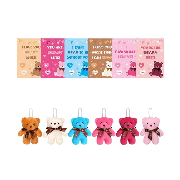 24 Set Bear Party Favors Bulk 4.7 Inch Mini Plush Bear Cute Stuffed Animal Gift Cards Love You Tags with Organza Bags for Valentine's Day Baby Shower Birthday Wedding