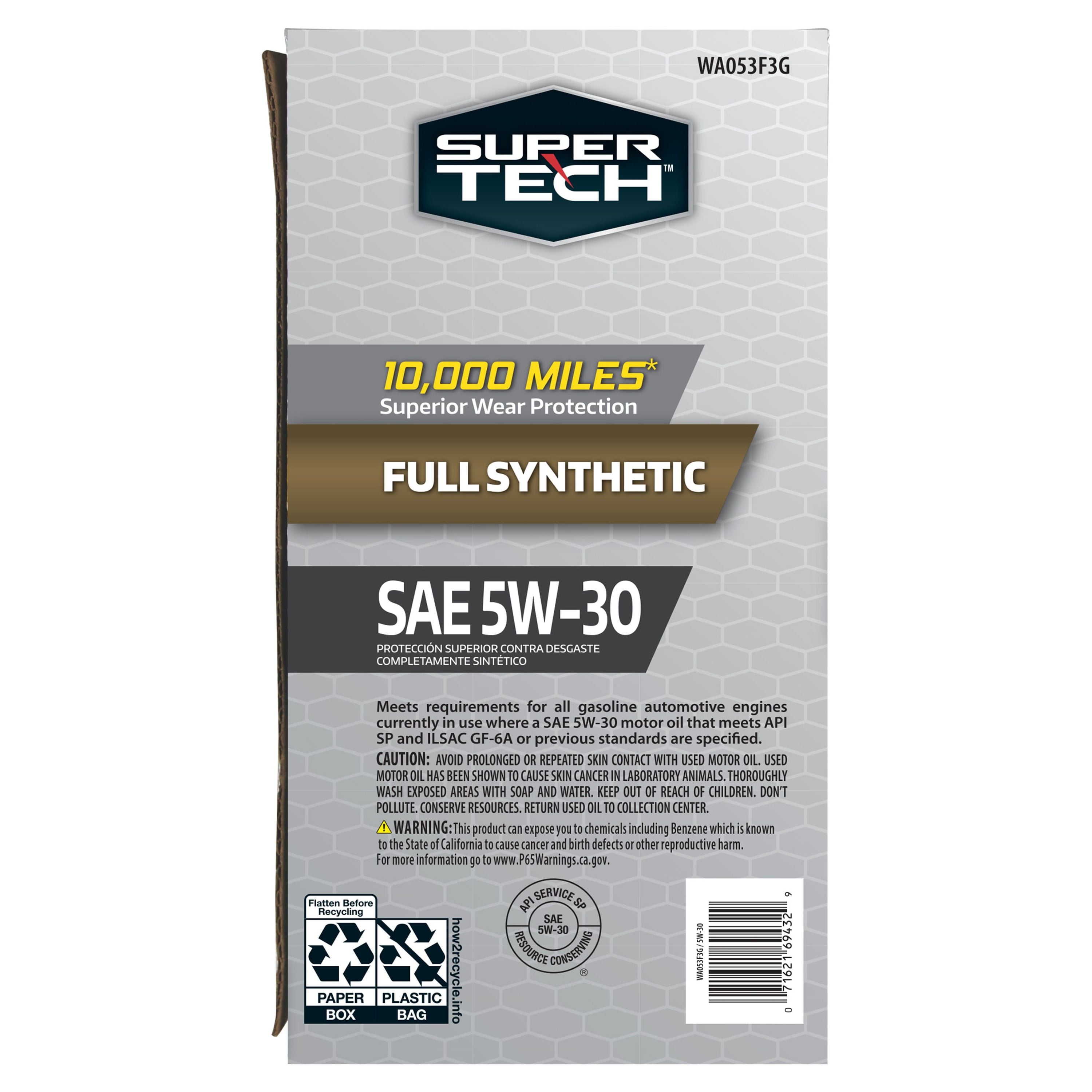 Super Tech Full Synthetic SAE 5W-30 Motor Oil, 12 Quart Bag (3 gallons)