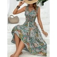 thumbnail image 4 of New cross-border European and American women's printed V-neck fashionable high waisted dress, 4 of 5