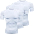 thumbnail image 2 of Men's 3 Pack Compression Shirt Short Sleeve Workout Gym Top Cool Dry Athletic Base Layer Undershirt T-Shirt for Sport Running White, 2 of 6