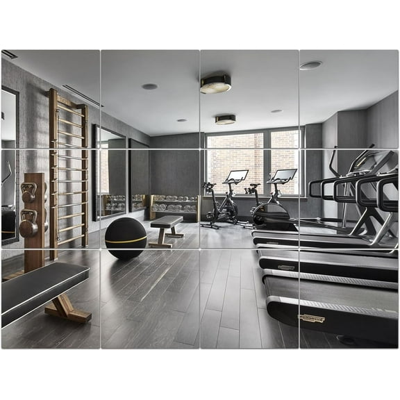 Home Gym Mirror, 8Pcs 12'' × 10'' HD Glass Wall Mirror for Gym, Frameless Full Length Self Adhesive Wall Mirror Tiles for Gym, Wall Decor, Bedroom, Living Room, Over The Door