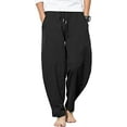 thumbnail image 1 of SURJDE Men Linen Harem Pant Stretchy Waist Drawstring Loose Fit Beach Trousers, 1 of 7