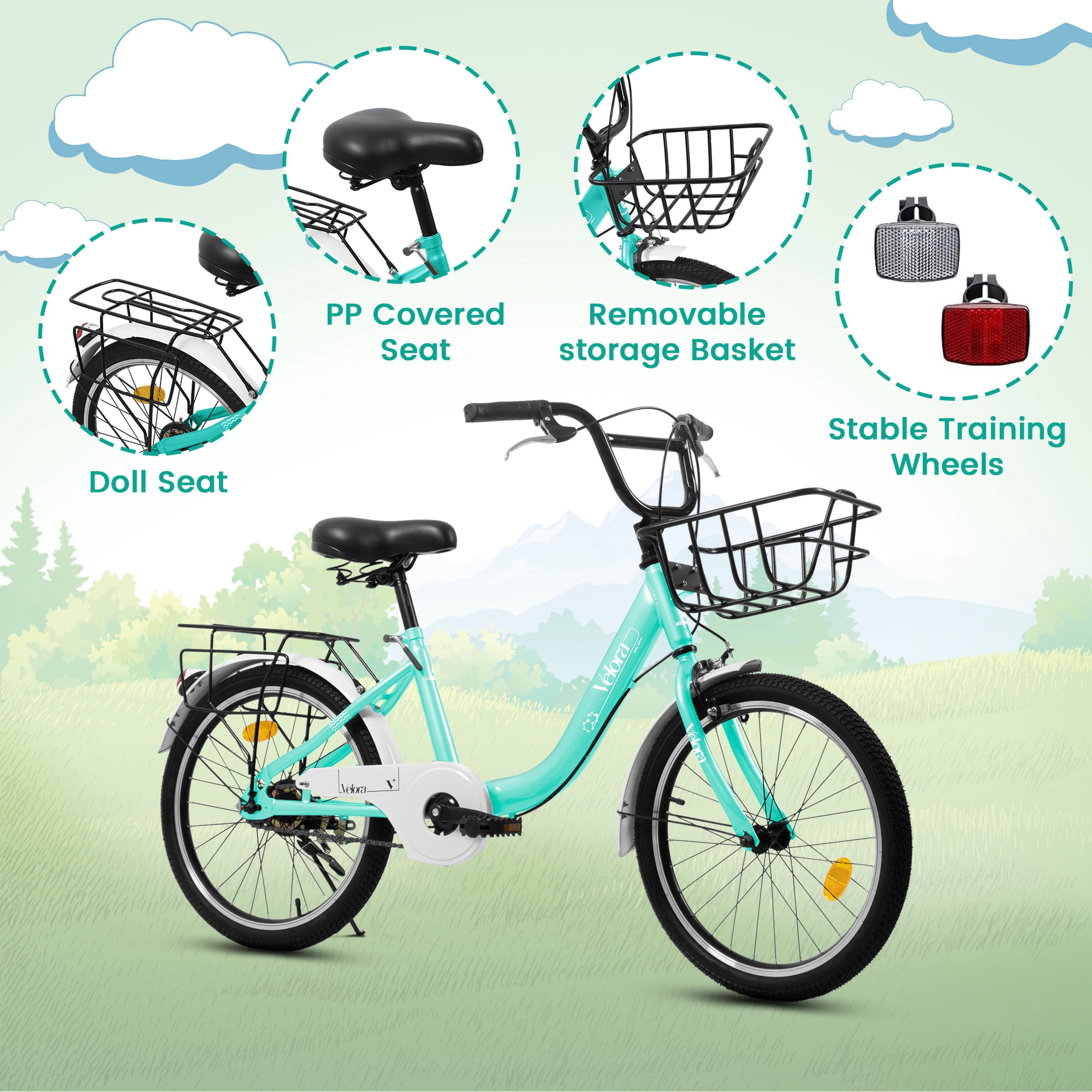 imerelez Kids Bike 20 Inch for Boys Girls Ages 6-12, Single-Speed with Dual V-Brake & Coaster Brakes, Lightweight Steel Frame, Multiple Colors (Pink/Green/Purple/White)