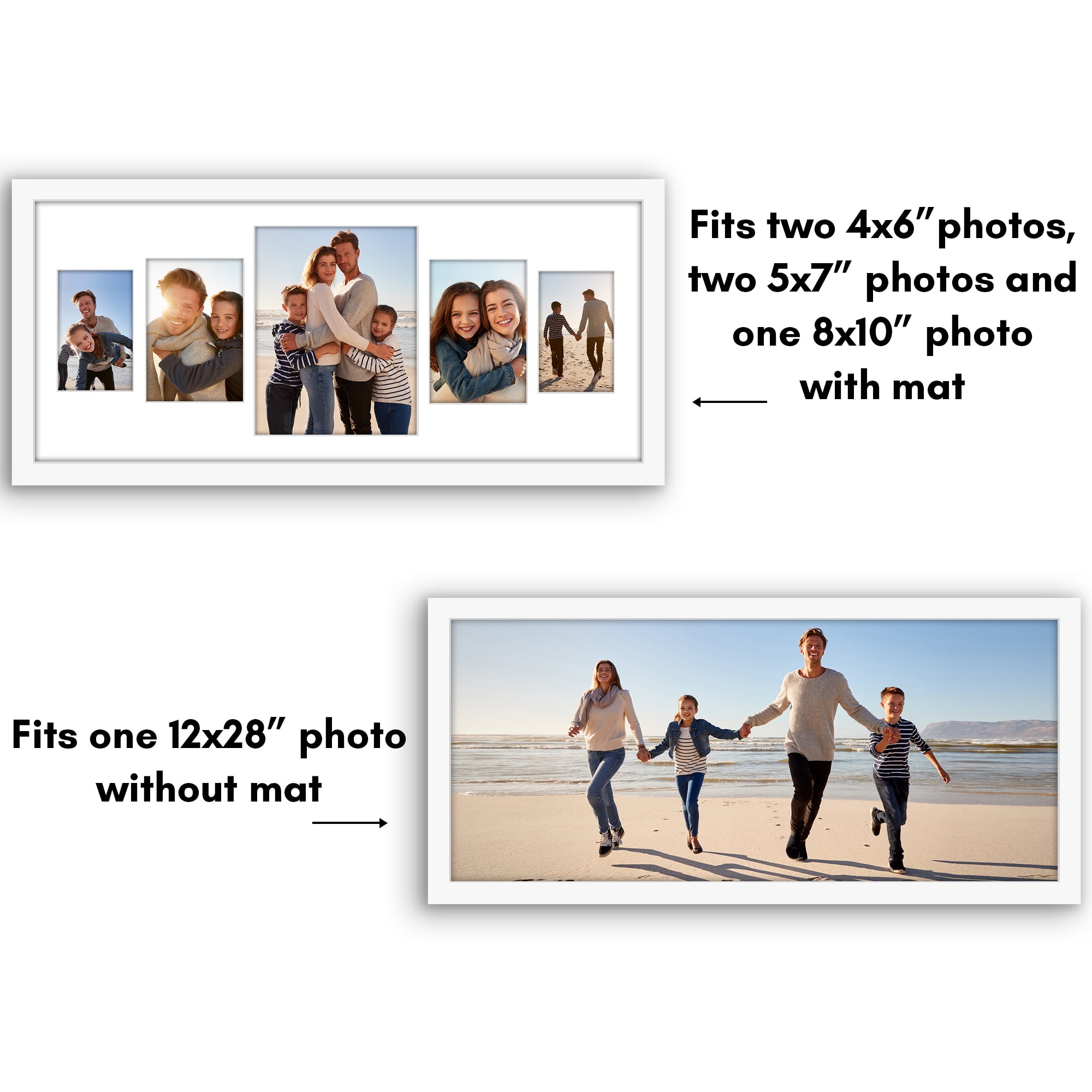 Americanflat 12x28 Picture Frame with Polished Plexiglass Collage Multi Frames Fit One Two Photos - White